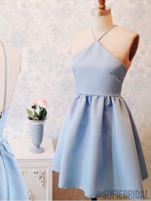 Halter Simple Cute Cheap Blue Homecoming Dresses 2018, CM433