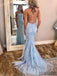 Light Blue Lace Tulle Prom Dresses, Mermaid Prom Dresses, PD0793