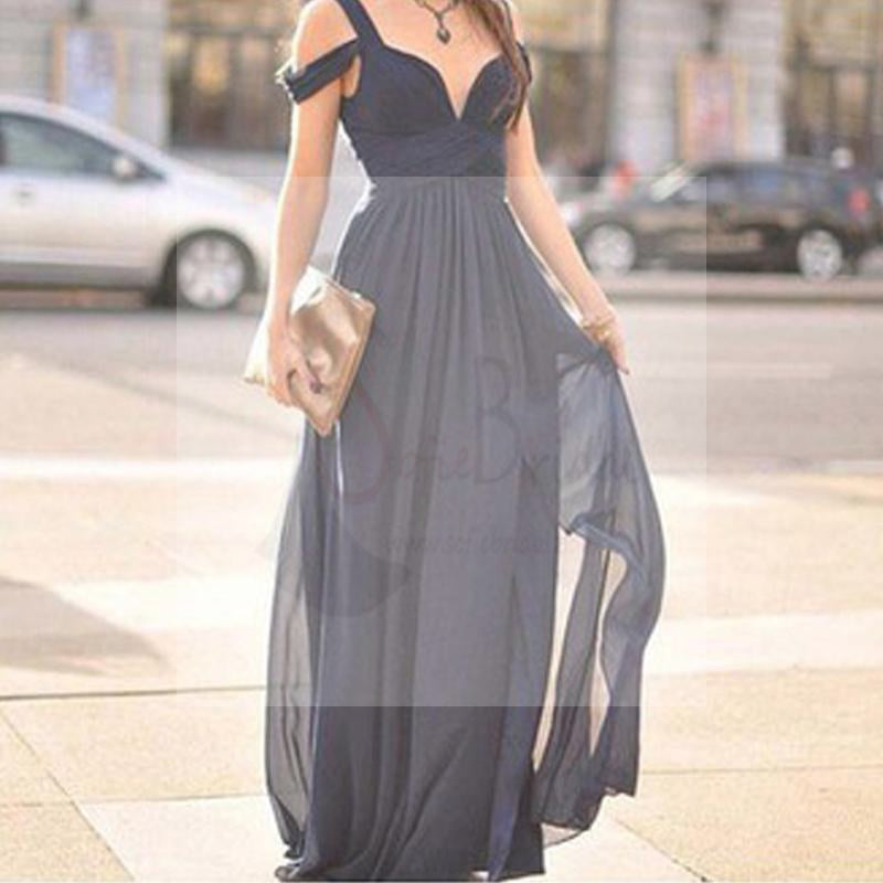 Most Popular Charming Side Split Chiffon Navy Blue Formal Zipper Back Long Bridesmaid Dresses, WG32