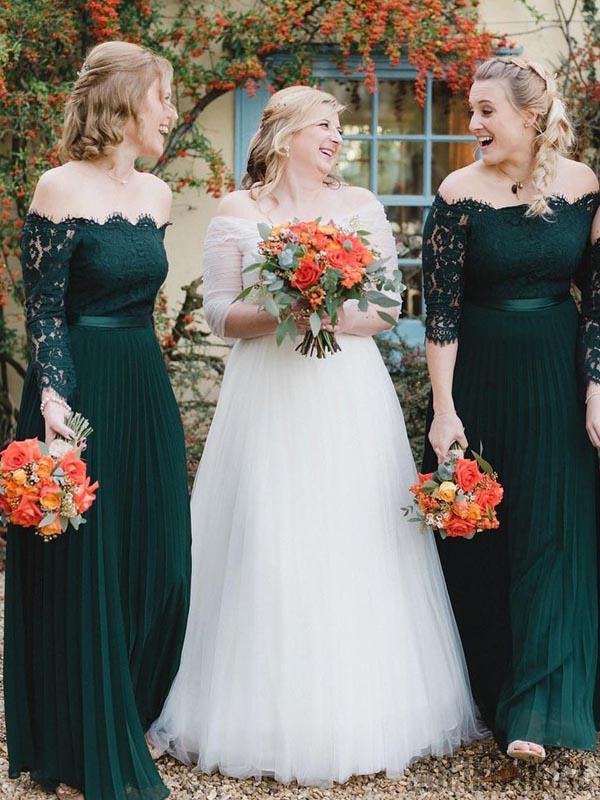 Off Shoulder Long Sleeves Emerald Green Bridesmaid Dresses, PD0898 SofieBridal Off Shoulder Long Sleeves Emerald Green Bridesmaid Dresses, PD0898 SofieBridal