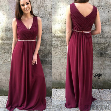 V-neck Bridesmaid Dresses, Beaded Bridesmaid Dresses, Long Bridesmaid Dresses, PD0703