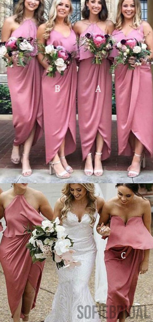 Mismatched Elastic Satin Bridesmaid Dresses, Sheath Bridesmaid Dresses, Long Bridesmaid Dresses, PD0701