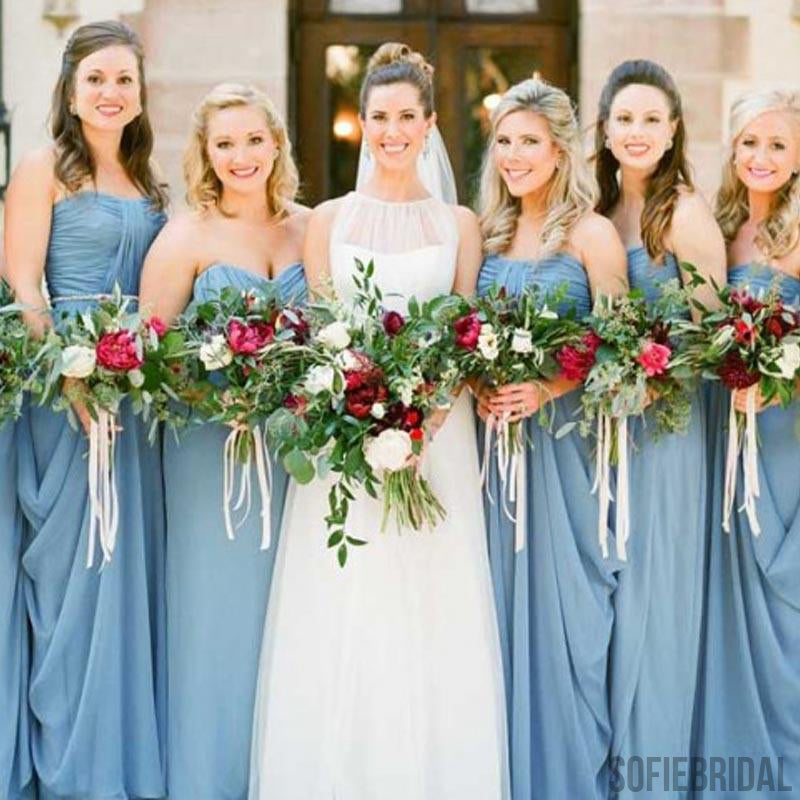 Blue Chiffon Bridesmaid Dresses, Wedding Guest Dresses, Long Bridesmaid Dresses, PD0359