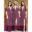 Deep V-neck Short Sleeve Bridesmaid Dresses, Side Slit Bridesmaid Dresses, Long Bridesmaid Dresses, WG200
