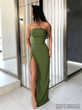 Strapless Sheath Long Prom Dresses With High Split, PD0996