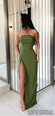 Strapless Sheath Long Prom Dresses With High Split, PD0996