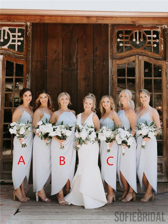 Newest Halter Sweetheart Short Bridesmaid Dresses With Split, BD1023