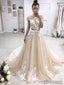 Short Sleeve Illusion Lace A-line Cheap Wedding Dresses Online, WD347