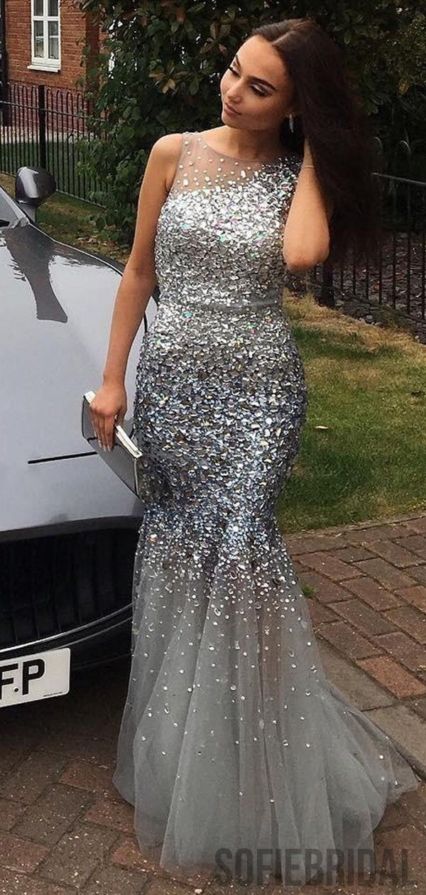 Gorgeous Silver Rhinestone Mermaid Prom Dresses, Sleeveless Prom Dress SofieBridal Gorgeous Silver Rhinestone Mermaid Prom Dresses, Sleeveless Prom Dress SofieBridal
