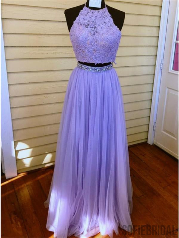 2 Pieces Lace Tulle Prom Dresses, Beaded Prom Dresses, Lilac Prom Dresses, Prom Dresses, PD0608