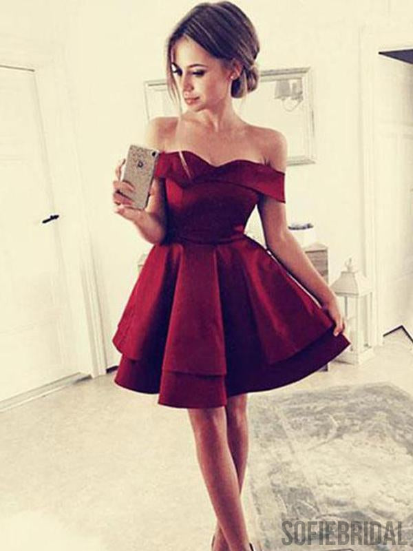 Cheap Simple Off Shoulder Dark Red Homecoming Dresses 2018, CM443 SofieBridal Cheap Simple Off Shoulder Dark Red Homecoming Dresses 2018, CM443 SofieBridal