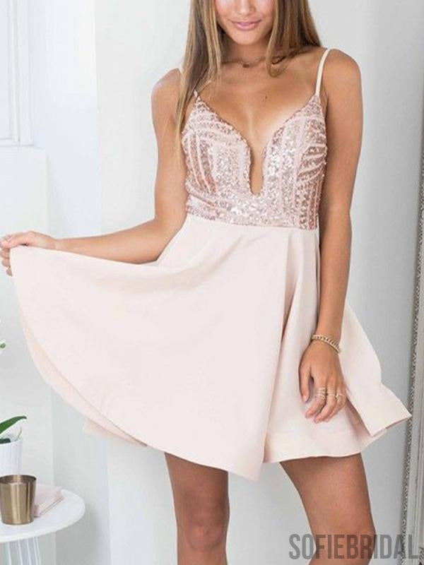 Cheap Simple Sparkly Sequin Sexy Cute Homecoming Dresses 2018, CM466