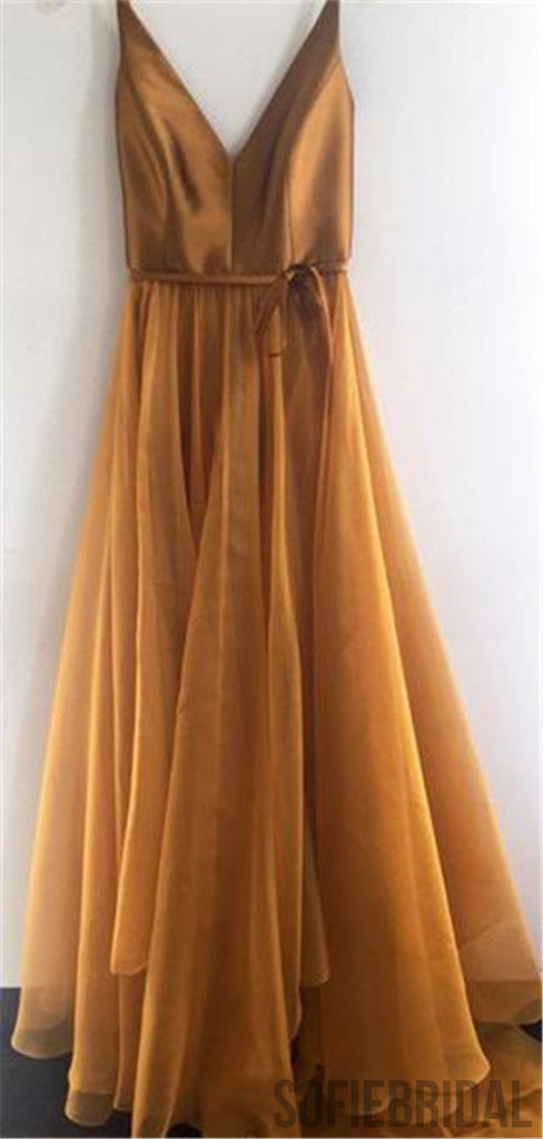 Spaghetti Strap A Line V Neck Formal Cheap Long Prom Dresses, PD0062