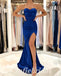Sexy Royal Blue Satin Sweetheart Sleeveless Side Slit Mermaid Long Prom Dresses,SFPD0689