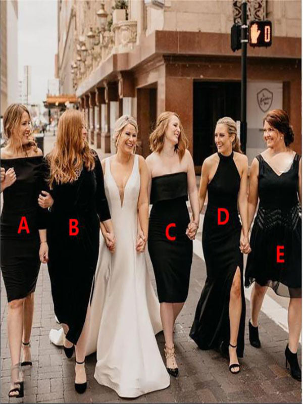 Mismatched Black Satin Zipper Bridesmaid Dresses,SFWG00408 SofieBridal Mismatched Black Satin Zipper Bridesmaid Dresses,SFWG00408 SofieBridal