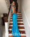 Sexy Satin Spaghetti Straps V-Neck Sleeveless Mermaid Long Prom Dresses With Feather, PD0841