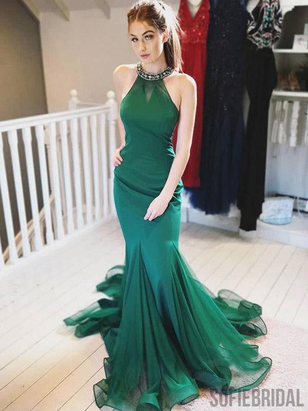 Halter Mermaid Long Emerald Green Prom Evening Dresses, PD0918 SofieBridal Halter Mermaid Long Emerald Green Prom Evening Dresses, PD0918 SofieBridal