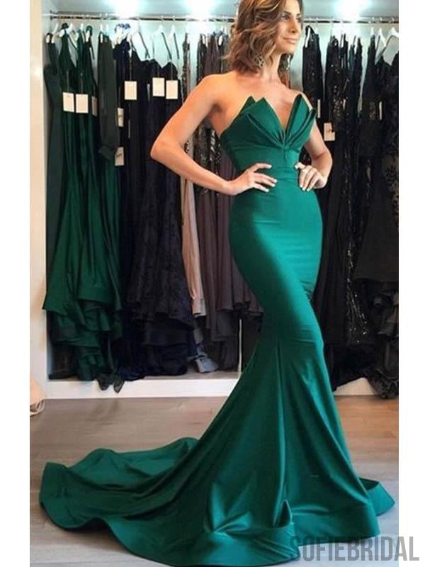 Emerald Green Long Mermaid Popular Prom Dresses, PD0804