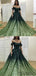 Off Shoulder Long A-line Gradient Emerald Sequin Prom Dresses, PD0859