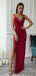 Red Spaghetti Long Side Slit Sheath Prom Dresses, Formal Evening Dresses, Prom Dresses, PD0734