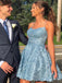 Sky Blue Spaghetti Straps A-line Lace Backless Short Homecoming Dresses,HD0205