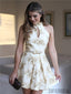 Halter High Neck Sleeveless Lace Appliques Homecoming Dress, HD0127