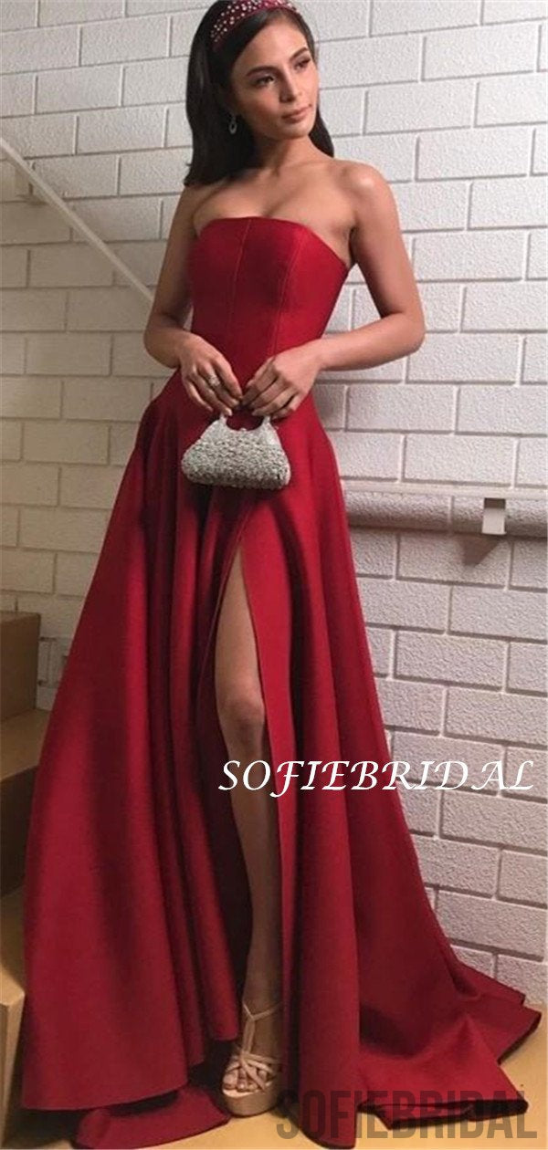 Pasture åbning lidenskabelig Strapless Newest Simple Dark Red Prom Dresses With Split, PD1048 –  SofieBridal