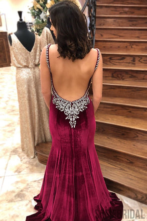 Sexy Mermaid Velvet Beaded Rhinestone Prom Dresses, PD0844