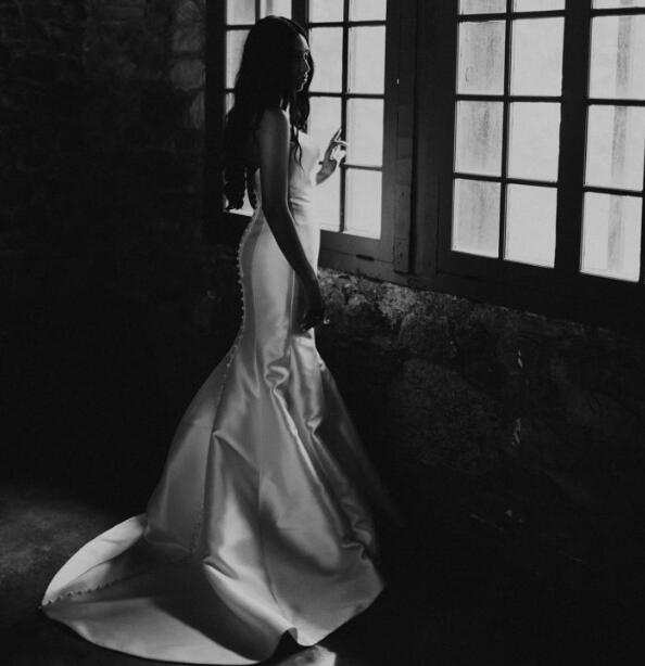 Sweetheart Long Mermaid Ivory Satin Wedding Dresses, WD0293