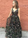 Floral Prom Dresses, A-line Prom Dresses, V-neck Prom Dresses, Long Prom Dresses, PD0695
