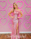 Sexy Pink Sequin One Shoulder Sleeveless Side Slit Mermaid Long Prom Dresses With Feather,SFPD0685