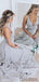 Light Grey V-neck A-line Chiffon Long Prom Dresses, Popular Prom Dresses, PD0744