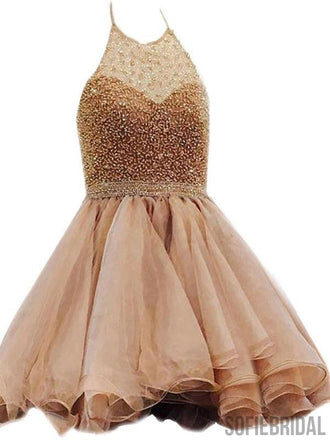 Halter Beaded Organza Short Cheap Homecoming Dresses 2018, CM419