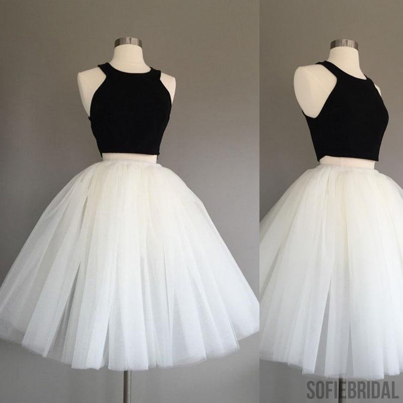 2 Pieces Black Top White Tulle Homecoming Dresses, Homecoming Dresses, Cheap Homecoming Dresses, SF0100