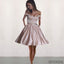 Off Shoulder Satin Homecoming Dresses, Beaded Short Prom Dresses, Homecoming Dresses, SF0099
