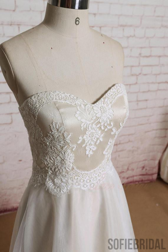 Sweetheart Lace Top A-line Elegant Zip Up Affordable Wedding Dresses, WD0219
