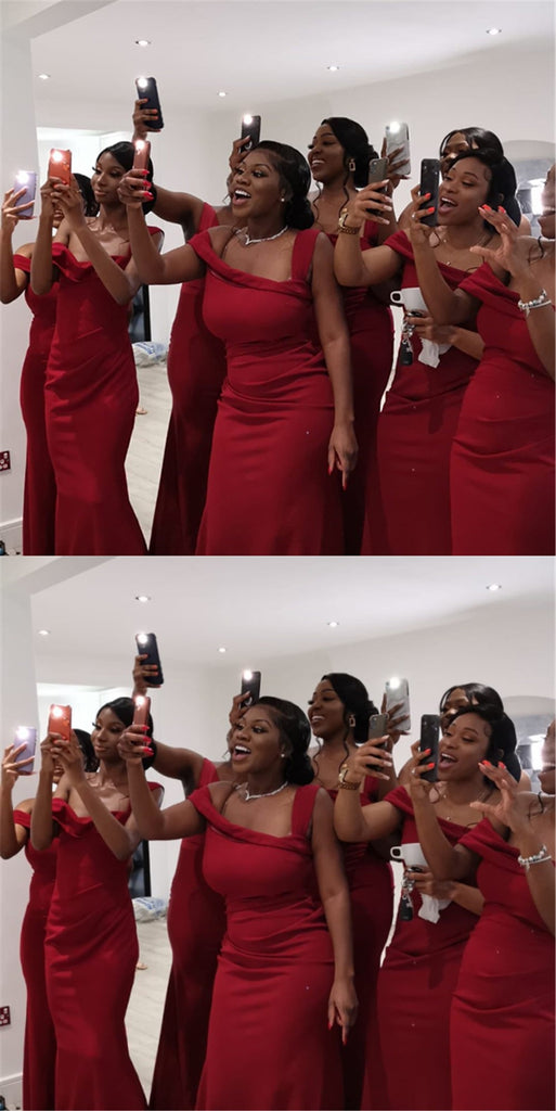 Elegant Red One Shoulder Floor Length Mermaid Bridesmaid Dresses, SFWG00429