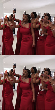 Elegant Red One Shoulder Floor Length Mermaid Bridesmaid Dresses, SFWG00429