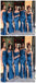 Mismatched Dark Blue Satin Sheath Side Slit Floor Length Long Bridesmaid Dresses, SFWG00423