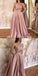 One Shoulder A Line Satin Slit Prom Dress with Pockets,SFPD0184