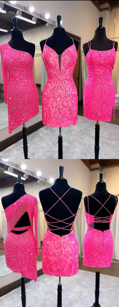 Mismatched Sequin Pink Prom Dress / Short Homecoming Dresses,HD0202