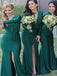 Unique Long Sleeves Sexy V Neck Mermaid Teal Green Cheap Long Bridesmaid Dresses, SFWG00423