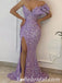 Sexy Sequin One Shoulder V-Neck Side Slit Mermaid Floor Length Prom Dresses,SFPD0232
