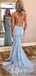 Light Blue Lace Tulle Prom Dresses, Mermaid Prom Dresses, PD0793