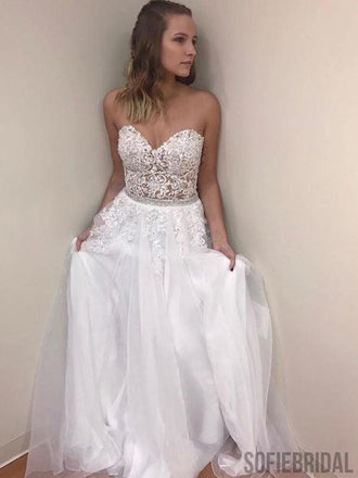 Sweetheart Long A-line Tulle Lace Prom Dresses, PD0907