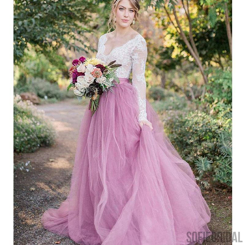 Princess V Neck Lace Appliques Pink Long Prom Dresses, V Neck Pink Lac –  Shiny Party