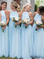 Light Blue A-line Cheap Chiffon Bridesmaid Dresses, PD0856