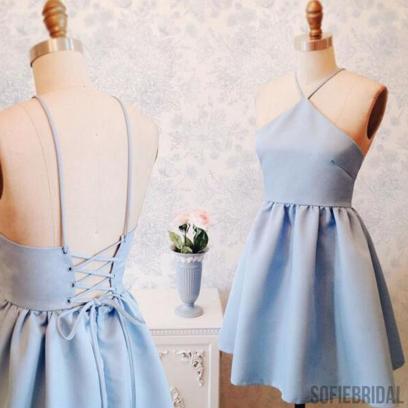 Light Blue Simple Homecoming Dresses, Short Prom Dresses, Cheap Homecoming Dresses, SF0098