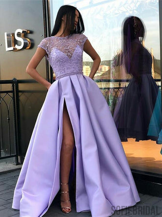 Short Sleeve Prom Dresses, Beaded Satin Prom Dresses, Cheap Prom Dresses, PD0673