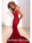 Sexy Spaghetti Straps V-Neck Mermaid Long Prom Dresses With Applique,SFPD0229